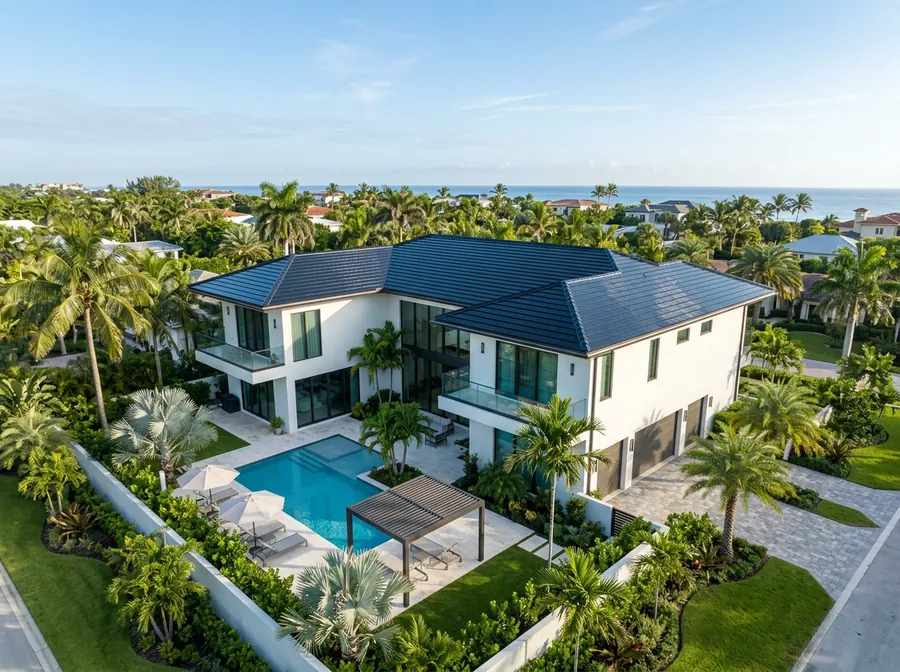 Illustrative South Florida home featuring solar roofing